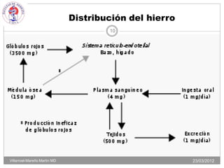 Distribución del hierro
                                      10




Villarroel-Mareño Martin MD                             23/03/2012
 