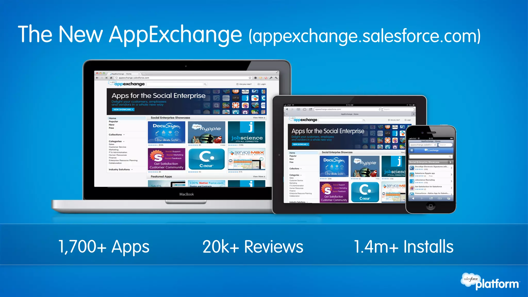 The New AppExchange (appexchange.salesforce.com)




    1,700+ Apps    20k+ Reviews   1.4m+ Installs
 