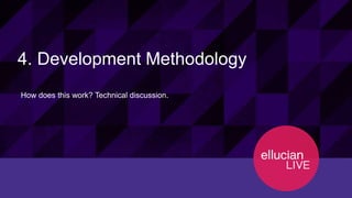 12130© 2015 ELLUCIAN. CONFIDENTIAL & PROPRIETARY | Session ID
4. Development Methodology
How does this work? Technical discussion.
 