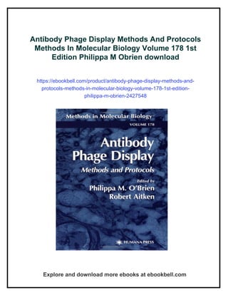 Antibody Phage Display Methods And Protocols Methods In Molecular ...