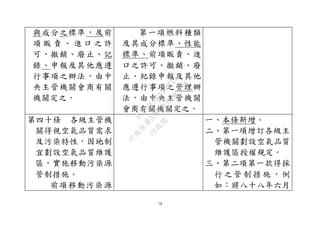 78
與成分之標準，及前
項 販 賣 、 進 口 之 許
可、撤銷、廢止、記
錄、申報及其他應遵
行事項之辦法，由中
央主管機關會商有關
機關定之。
第一項燃料種類
及其成分標準、性能
標準、前項販賣、進
口之許可、撤銷、廢
止、紀錄申報及其他
應遵行事項之管理辦
法，由中央主管機關
會商有關機關定之。
第四十條 各級主管機
關得視空氣品質需求
及污染特性，因地制
宜劃設空氣品質維護
區，實施移動污染源
管制措施。
前項移動污染源
一、本條新增。
二、第一項增訂各級主
管機關劃設空氣品質
維護區授權規定。
三、第二項第一款得採
行 之 管 制 措 施 ，例
如：將八十八年六月
行
政
院
行
政
院
第
3580次
院
會
會
議
DC991CAD4AC0FD1A
 