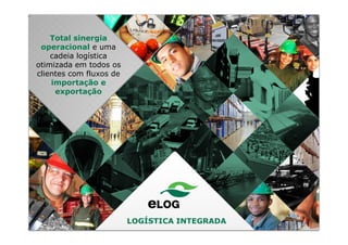 Total sinergia
operacional e uma
cadeia logística
otimizada em todos os
clientes com fluxos de
importação e
exportação
LOGÍSTICA INTEGRADA
 