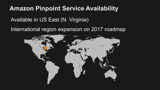 Amazon Pinpoint Service Availability
Available in US East (N. Virginia)
International region expansion on 2017 roadmap
 