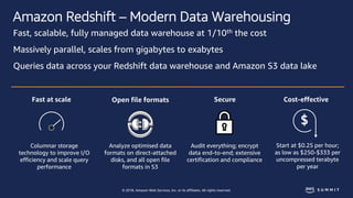 © 2018, Amazon Web Services, Inc. or its affiliates. All rights reserved.
Amazon Redshift – Modern Data Warehousing
Fast, ...