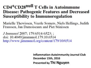Inflammation-Autoimmunity Journal Club
December 15th, 2016
Presented by Thi Nguyen
 
