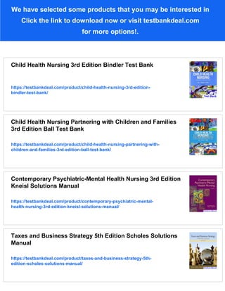 Child Health Nursing 3rd Edition Bindler Solutions Manual | PDF