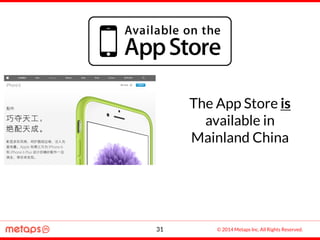 © 2014 Metaps Inc. All Rights Reserved.
iOS app market
in
Mainland China
 
