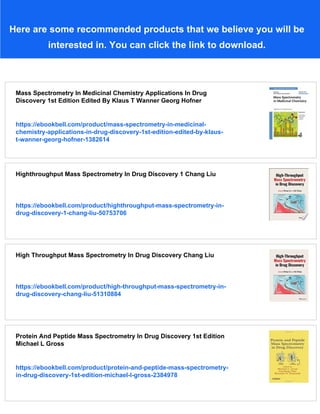 Mass Spectrometry In Drug Discovery 1st Edition David T Rossi | PDF