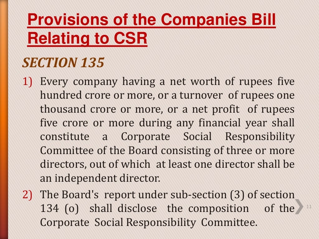 CSR as Defined in Section 135 of The Companies Act