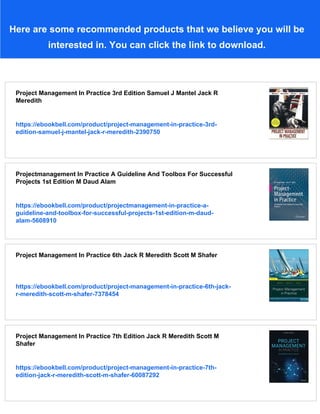 Project Management In Practice 4th Edition Samuel J Mantel Jack R ...