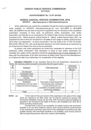 Odihsa Judicial Service Exam Notification, 2019