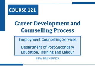 Career Development and
Counselling Process
Employment Counselling Services
Department of Post-Secondary
Education, Training and Labour
COURSE 121
NEW BRUNSWICK
 