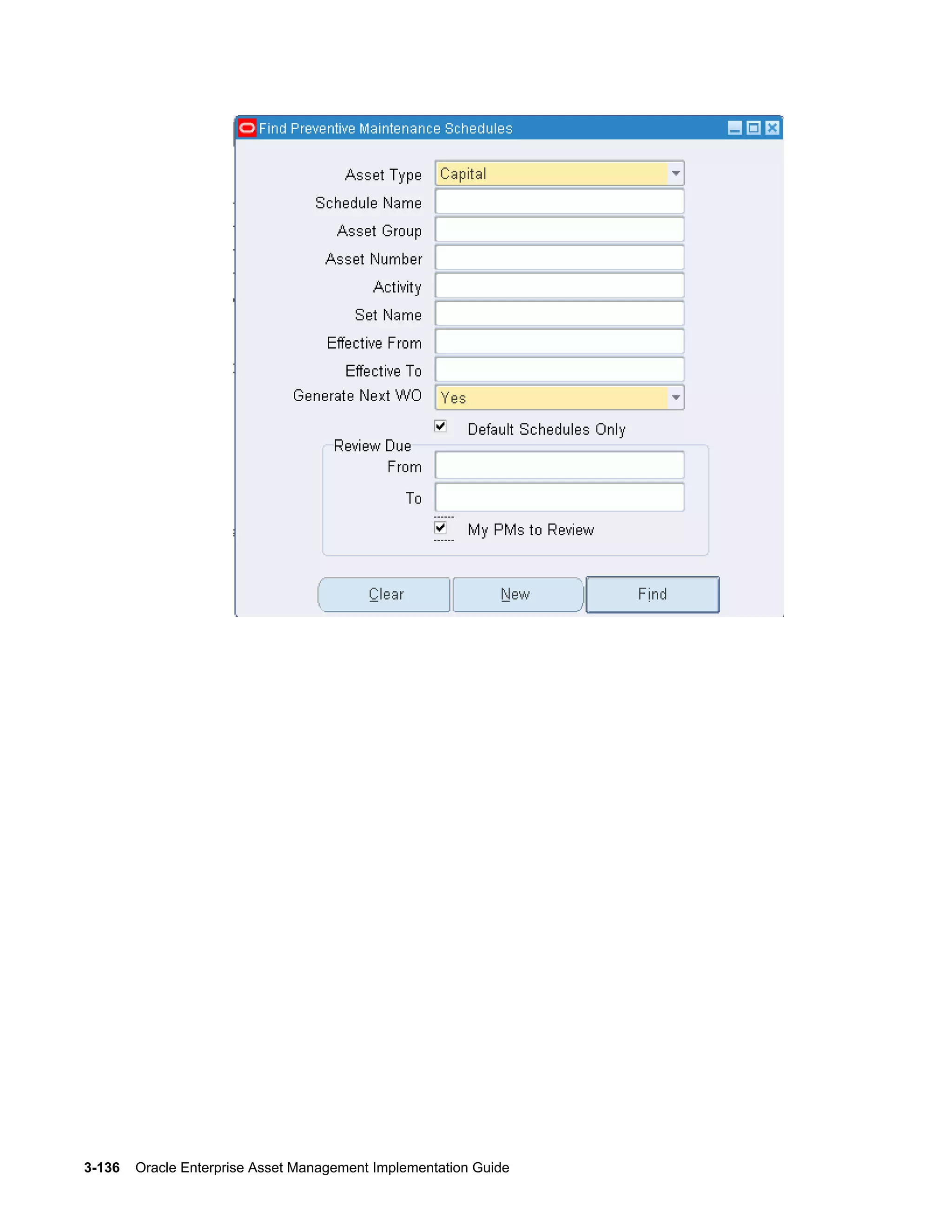 3-136    Oracle Enterprise Asset Management Implementation Guide

 