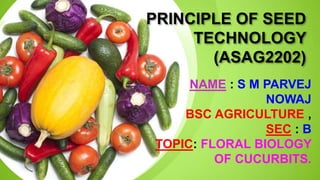 PRINCIPLE OF SEED
TECHNOLOGY
(ASAG2202)
NAME : S M PARVEJ
NOWAJ
BSC AGRICULTURE ,
SEC : B
TOPIC: FLORAL BIOLOGY
OF CUCURBITS.
 