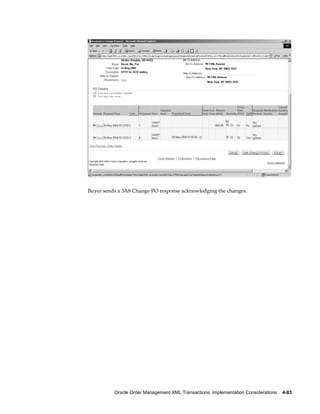 Buyer sends a 3A8 Change PO response acknowledging the changes.




          Oracle Order Management XML Transactions: Implementation Considerations    4-83
 