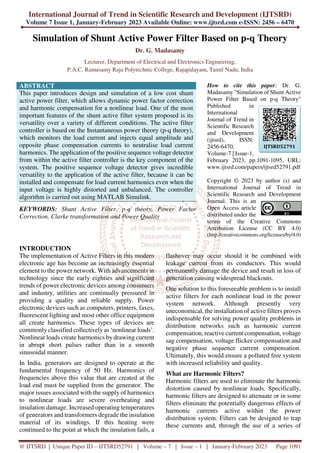 Simulation of Shunt Active Power Filter Based on p q Theory | PDF