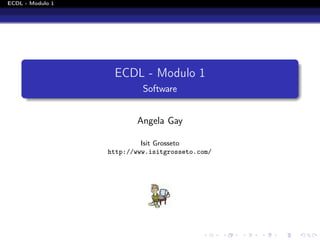 ECDL - Modulo 1




                   ECDL - Modulo 1
                           Software


                         Angela Gay

                           Isit Grosseto
                  http://www.isitgrosseto.com/
 