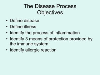 The Disease Process Objectives ,[object Object],[object Object],[object Object],[object Object],[object Object]
