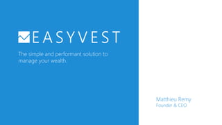 The simple and performant solution to
manage your wealth.
Matthieu Remy
Founder & CEO
 