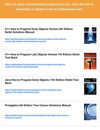 C++ How to Program Early Objects Version 9th Edition Deitel Test Bank | PDF
