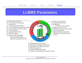 Battery tests        Simulation             Design           Consulting            Research




      Li-BMS Parameters




                                  © LION E-Mobility AG
           All rights reserved. Confidential Business / Proprietary Information.
 