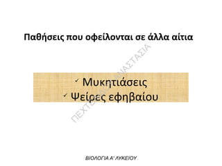 Παθήσεις που οφείλονται σε άλλα αίτια
ü
Μυκητιάσεις
ü
Ψείρες εφηβαίου
ΒΙΟΛΟΓΙΑ Α' ΛΥΚΕΙΟΥ
Π
ΕΧΤΕΛΙΔΟ
Υ
ΑΝ
ΑΣΤΑΣΙΑ
 