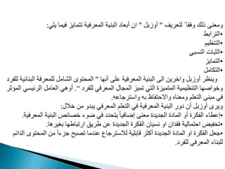 ‫عريت‬ ‫ل‬ ً ‫وفقا‬ ‫ذلك‬ ‫ومعن‬
"
‫أوزبب‬
"
‫يدي‬ ‫فيما‬ ‫مايا‬ ‫م‬ ‫المعرفية‬ ‫البنية‬ ‫أبعاي‬ ‫ان‬
:
•
‫رابط‬ ‫ال‬
•
‫نظيم‬ ‫ال‬
•
‫النمبي‬ ‫الثبات‬
•
‫مايا‬ ‫ال‬
•
‫دامب‬ ‫ال‬
‫ا‬ ‫أن‬ ‫مد‬ ‫المعرفية‬ ‫البنية‬ ‫ال‬ ‫واخري‬ ‫أوزبب‬ ‫وينظر‬
"
‫ال‬ ‫لدمعرفة‬ ‫الشامب‬ ‫وى‬ ‫الم‬
‫لدفري‬ ‫بنافية‬
‫لدفري‬ ‫المعرفي‬ ‫الممال‬ ‫مميا‬ ‫ي‬ ‫ال‬ ‫ميات‬ ‫الم‬ ‫نظيمية‬ ‫ال‬ ‫ا‬ ‫وخواغ‬
“
.
‫الرفي‬ ‫العامب‬ ‫أوهي‬
‫المؤثر‬ ‫مي‬
‫رجامه‬ ‫واو‬ ‫به‬ ‫فاظ‬ ‫واال‬ ‫ومعناه‬ ‫عدم‬ ‫ال‬ ‫مبن‬ ‫في‬
.
‫خالل‬ ‫م‬ ‫يبدو‬ ‫المعرفي‬ ‫عدم‬ ‫ال‬ ‫في‬ ‫المعرفية‬ ‫البنية‬ ‫يور‬ ‫أن‬ ‫أوزبب‬ ‫ويرى‬
:
•
‫المع‬ ‫البنية‬ ‫افم‬ ‫خ‬ ‫ضوء‬ ‫في‬ ‫دي‬ ‫ي‬ ً‫ا‬‫إضافي‬ ‫معن‬ ‫المديدت‬ ‫المايت‬ ‫أو‬ ‫الفدرت‬ ‫إمطاء‬
‫رفية‬
.
•
‫بريرها‬ ‫ا‬ ‫ارمباط‬ ‫طريق‬ ‫م‬ ‫المديدت‬ ‫الفدرت‬ ‫نميان‬ ‫او‬ ‫فقدان‬ ‫مالية‬ ‫ا‬ ‫فيح‬ ‫م‬
.
•
‫الم‬ ‫م‬ ً‫ا‬‫جاء‬ ‫بح‬ ‫م‬ ‫مندما‬ ‫رجاع‬ ‫لالو‬ ‫قابدية‬ ‫أمثر‬ ‫المديدت‬ ‫المايت‬ ‫او‬ ‫الفدرت‬ ‫جعب‬
‫الدافم‬ ‫وى‬
‫لدفري‬ ‫المعرفي‬ ‫لدبناء‬
.
 