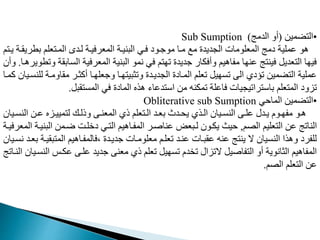 •
‫ضمي‬ ‫ال‬
(
‫الدمج‬ ‫أو‬
)
Sub Sumption
‫بطري‬ ‫عدم‬ ‫المن‬ ‫لندى‬ ‫المعرفينة‬ ‫البنينة‬ ‫فني‬ ‫موجنوي‬ ‫منا‬ ‫مع‬ ‫المديدت‬ ‫المعدومات‬ ‫يمج‬ ‫ممدية‬ ‫هو‬
‫م‬ ‫ين‬ ‫قنة‬
‫الم‬ ‫المعرفية‬ ‫البنية‬ ‫نمو‬ ‫في‬ ‫م‬ ‫م‬ ‫جديدت‬ ‫وأفدار‬ ‫مفاهيم‬ ‫ا‬ ‫من‬ ‫ج‬ ‫فين‬ ‫عديب‬ ‫ال‬ ‫ا‬ ‫في‬
‫ومطويرهنا‬ ‫ابقة‬
.
‫وأن‬
‫مقاومن‬ ‫أمثنر‬ ‫نا‬ ‫وجعد‬ ‫نا‬ ‫ومثبي‬ ‫المديندت‬ ‫المنايت‬ ‫معدم‬ ‫يب‬ ‫مم‬ ‫ال‬ ‫مؤيي‬ ‫ضمي‬ ‫ال‬ ‫ممدية‬
‫ممنا‬ ‫لدنمنيان‬ ‫ة‬
‫قبب‬ ‫المم‬ ‫في‬ ‫المايت‬ ‫هذه‬ ‫دماء‬ ‫او‬ ‫م‬ ‫ممدنه‬ ‫فامدة‬ ‫راميميات‬ ‫باو‬ ‫عدم‬ ‫الم‬ ‫ماوي‬
.
•
‫ي‬ ‫الما‬ ‫ضمي‬ ‫ال‬
Obliterative sub Sumption
‫ال‬ ‫ن‬‫ن‬‫م‬ ‫ناه‬‫ن‬‫ميي‬ ‫ل‬ ‫نك‬‫ن‬‫وذل‬ ‫ن‬‫ن‬‫المعن‬ ‫ذي‬ ‫عدم‬ ‫ن‬‫ن‬‫ال‬ ‫ند‬‫ن‬‫بع‬ ‫ندث‬‫ن‬ ‫ي‬ ‫نذي‬‫ن‬‫ال‬ ‫نيان‬‫ن‬‫النم‬ ‫ن‬‫ن‬‫مد‬ ‫ندل‬‫ن‬‫ي‬ ‫نو‬‫ن‬ ‫مف‬ ‫نو‬‫ن‬‫ه‬
‫نيان‬‫ن‬‫نم‬
‫م‬ ‫ال‬ ‫عديم‬ ‫ال‬ ‫م‬ ‫النامج‬
,
‫الب‬ ‫ضنم‬ ‫يخدنت‬ ‫ني‬ ‫ال‬ ‫المفناهيم‬ ‫مناغنر‬ ‫لنبعح‬ ‫يدنون‬ ‫يث‬
‫المعرفينة‬ ‫نينة‬
‫ب‬ ‫الم‬ ‫فالمفناهيم‬، ‫جديندت‬ ‫معدومنات‬ ‫معدنم‬ ‫منند‬ ‫مقبنات‬ ‫منه‬ ‫ج‬ ‫ين‬ ‫ال‬ ‫النميان‬ ‫وهذا‬ ‫لدفري‬
‫نمنيان‬ ‫بعند‬ ‫قينة‬
‫مدنس‬ ‫مدن‬ ‫جديد‬ ‫معن‬ ‫ذي‬ ‫معدم‬ ‫يب‬ ‫مم‬ ‫د‬ ‫م‬ ‫الماال‬ ‫فاغيب‬ ‫ال‬ ‫أو‬ ‫الثانوية‬ ‫المفاهيم‬
‫الننامج‬ ‫النمنيان‬
‫م‬ ‫ال‬ ‫عدم‬ ‫ال‬ ‫م‬
.
 