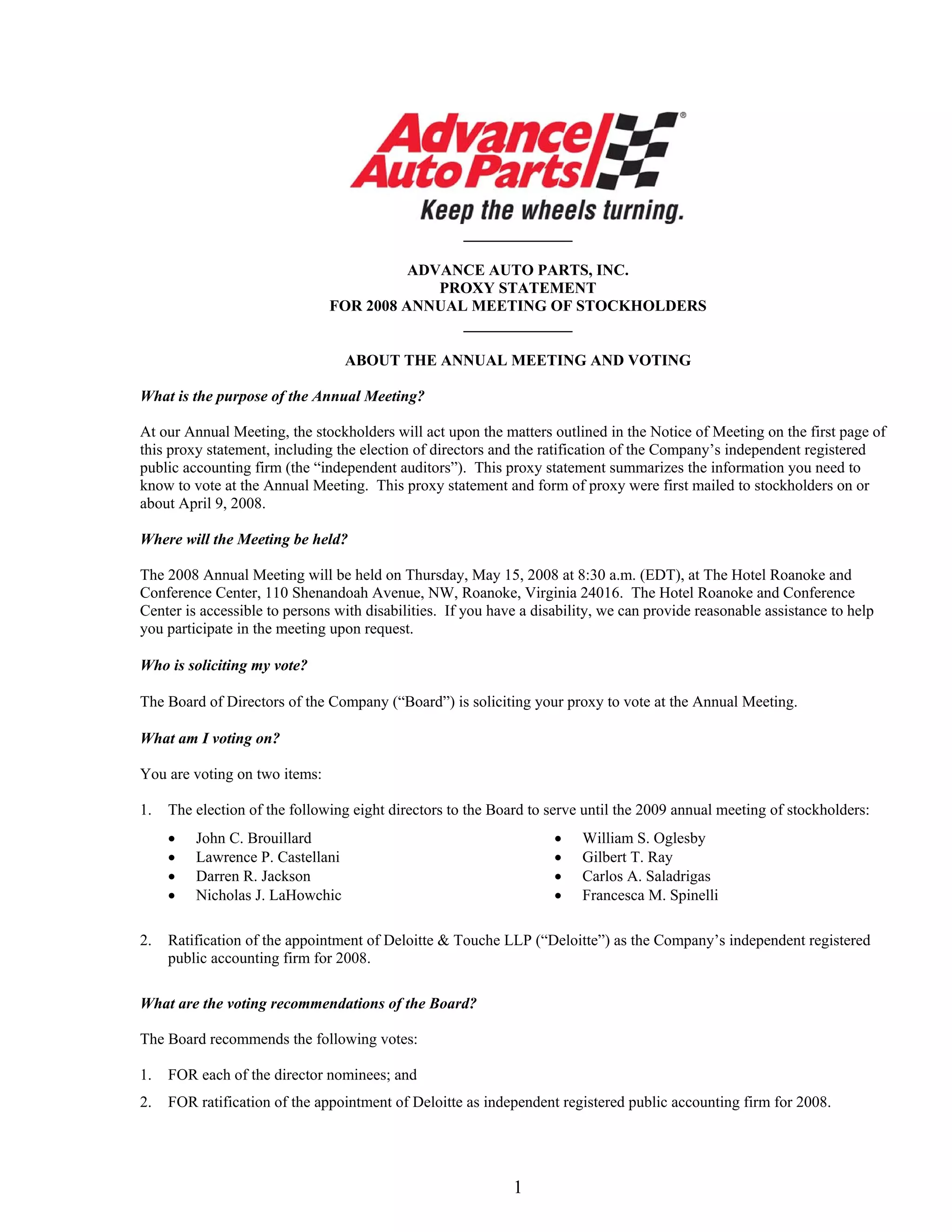 advance auto parts 2008_proxy