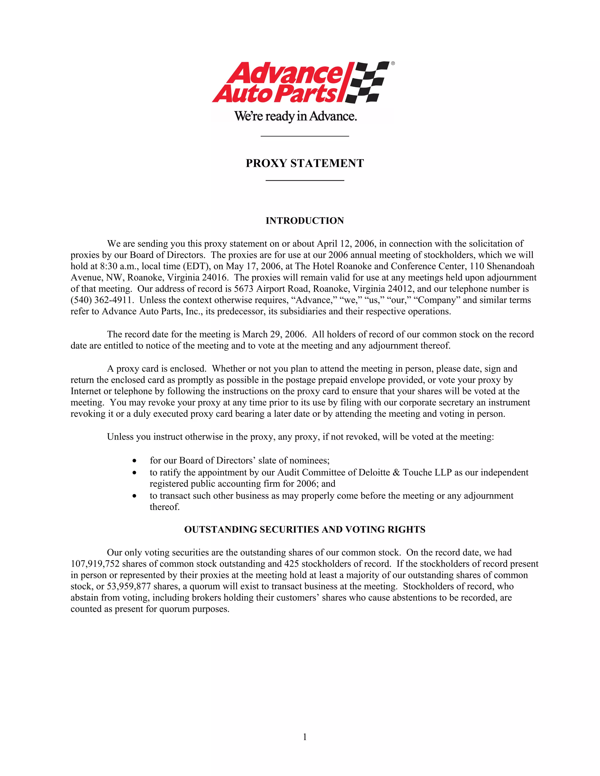 advance auto parts 2006_Proxy