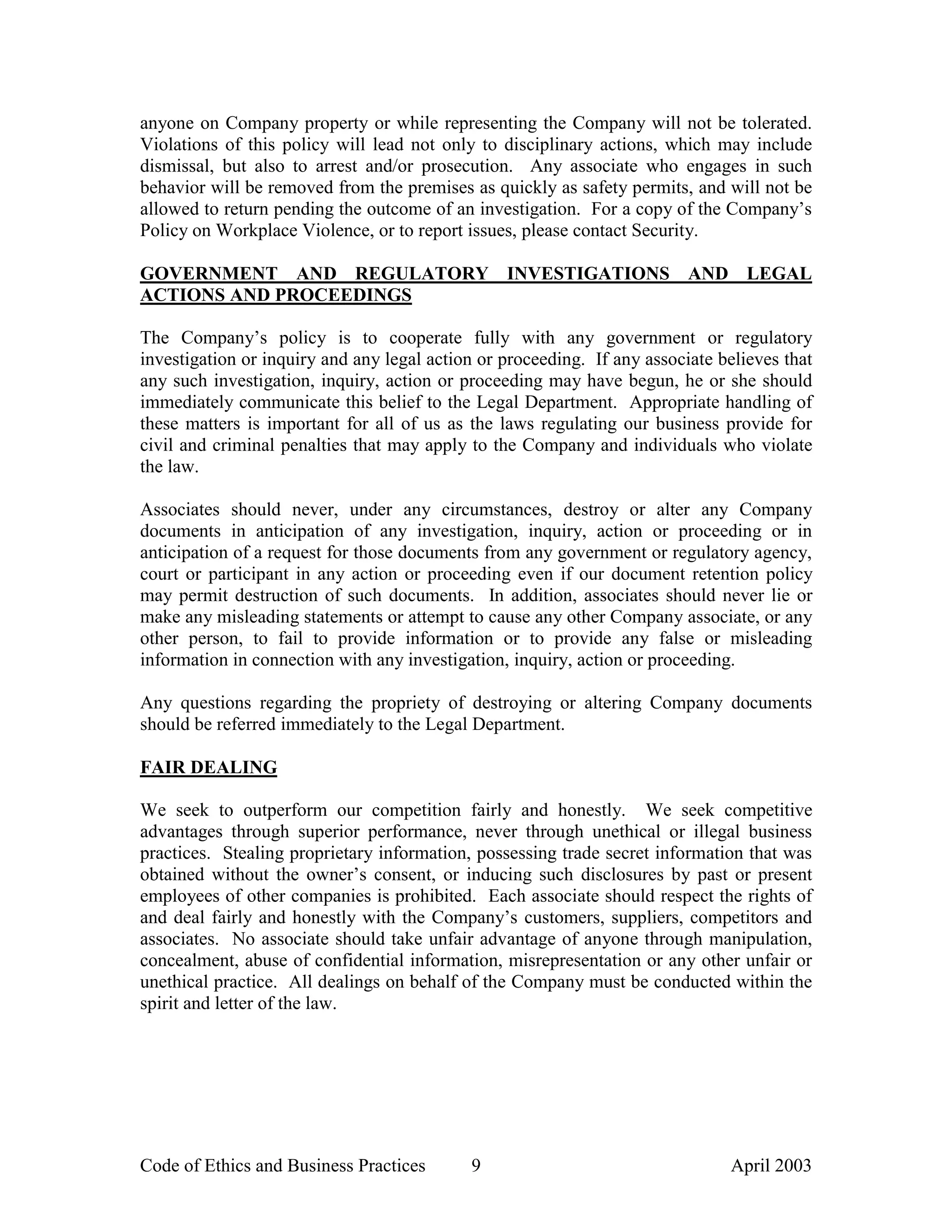 liz claiborne CodeofEthicsandBusinessPractices2003