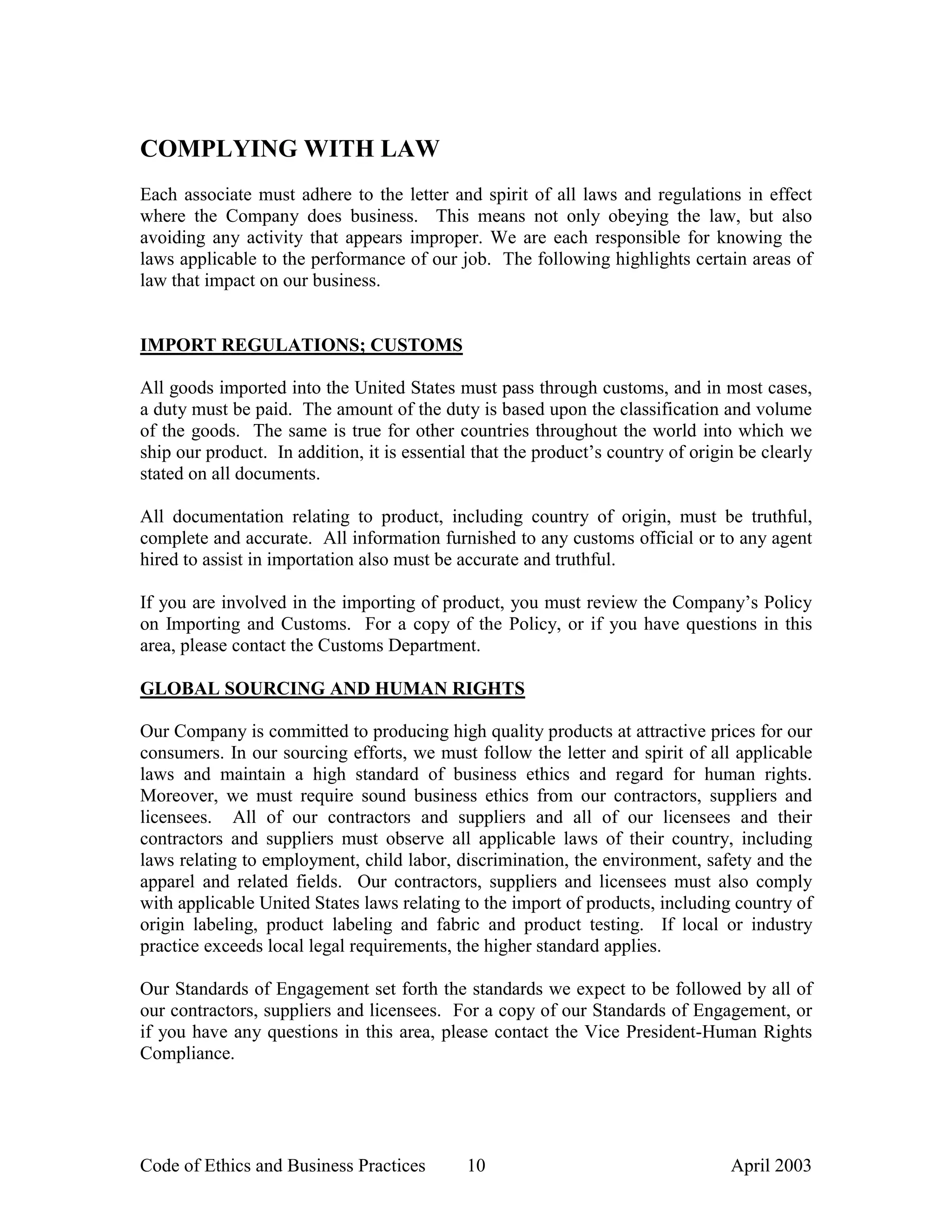 liz claiborne CodeofEthicsandBusinessPractices2003