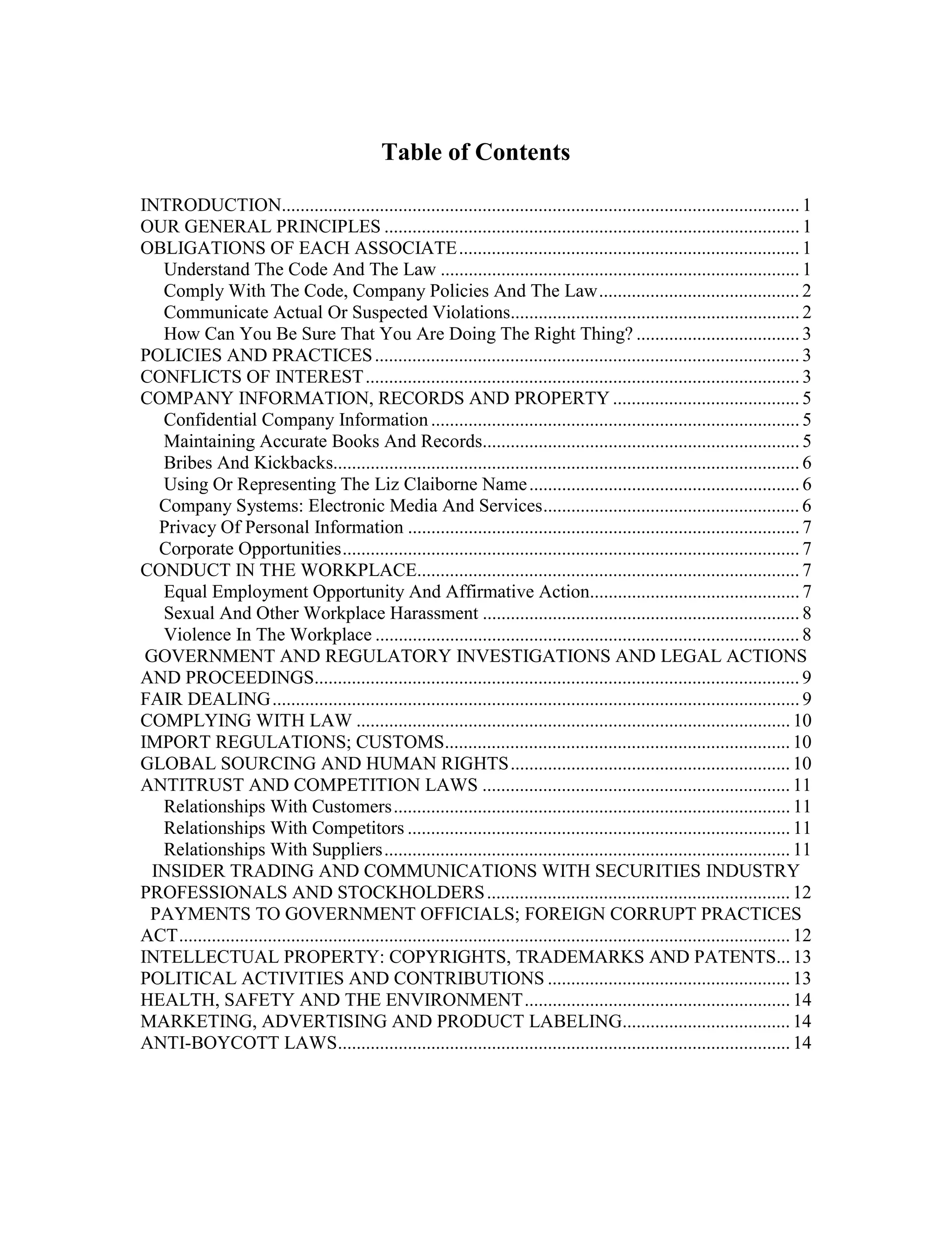 liz claiborne CodeofEthicsandBusinessPractices2003