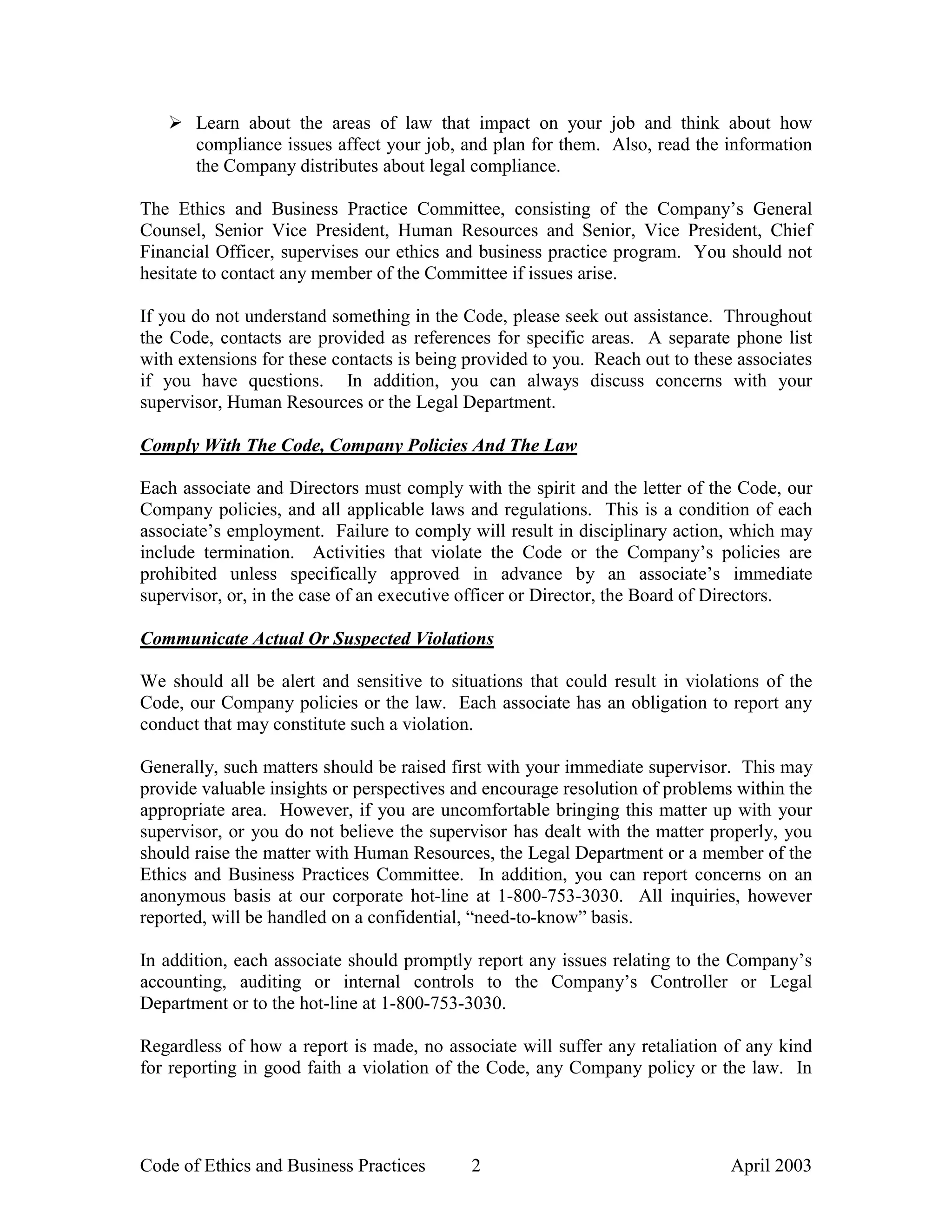 liz claiborne CodeofEthicsandBusinessPractices2003