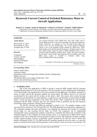 Hysteresis Current Control of Switched Reluctance Motor in Aircraft ...