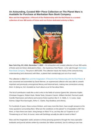 An Astounding 900+ Piece Collection On Mars is For sale Through The ...