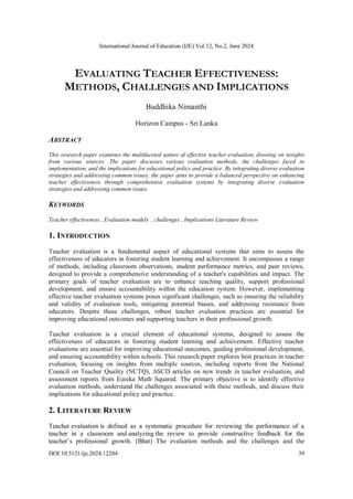 EVALUATING TEACHER EFFECTIVENESS: METHODS, CHALLENGES AND IMPLICATIONS ...
