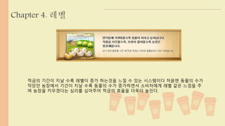 Chapter 4. 레벨 
적금의 기간이 지날 수록 레벨이 증가 하는것을 느낄 수 있는 시스템이다 처음엔 동물의 수가 
작았던 농장에서 기간이 지날 수록 동물의 수가 증가하면서 소비자에게 레벨 같은 느낌을 주 
며 농장을 키우겠다는 심리를 심어주어 적금의 효율을 더욱더 높인다. 
 