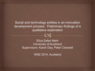 Elica Safari Mehr 
University of Auckland 
Supervisors: Karen Day, Peter Carswell 
HINZ 2014, Auckland 
 