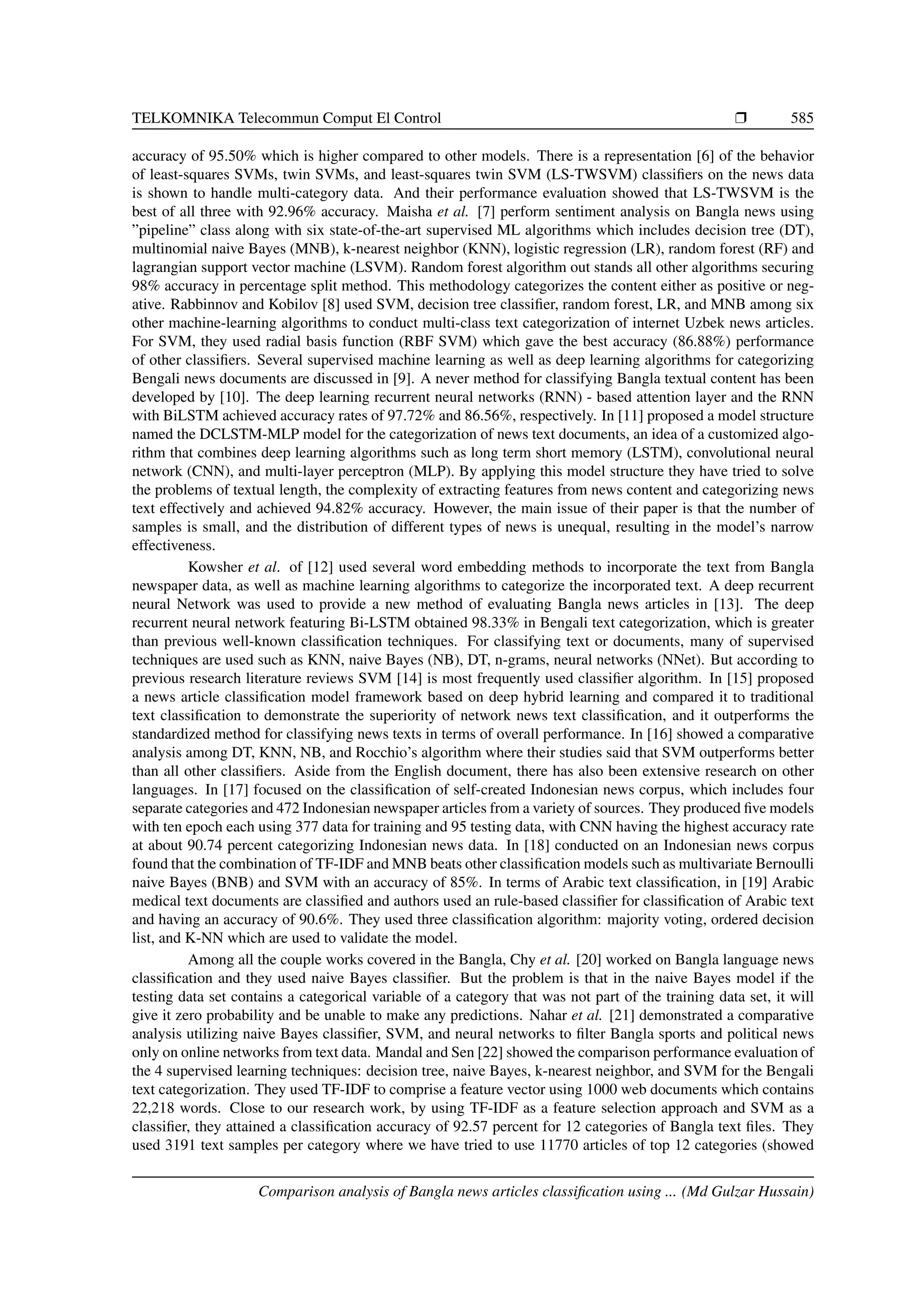 Comparison analysis of Bangla news articles classification using ...