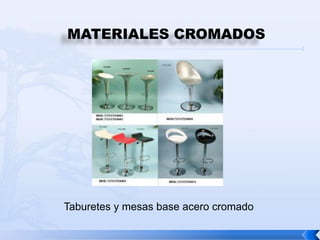 MATERIALES CROMADOS




Taburetes y mesas base acero cromado
 