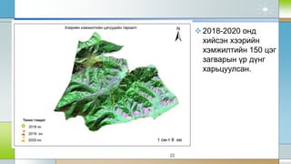 2018-2020 онд
хийсэн хээрийн
хэмжилтийн 150 цэг
загварын үр дүнг
харьцуулсан.
22
 