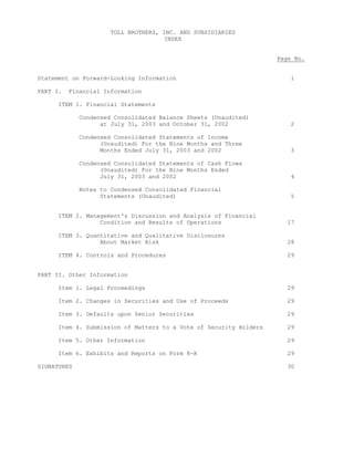  tollbrothers   10-Q_jul_2003