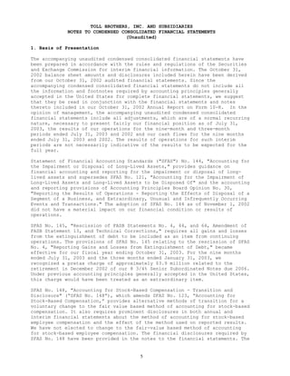  tollbrothers   10-Q_jul_2003