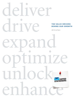 deliver
drive T H E VA L U E D R I V E R S
      BEHIND OUR GROWTH

      2007 Annual Report




expand
optimize
unlock
enhance
 