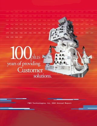 100           plus
years of providing
     Customer
                    solutions.



           F M C Te c h n o l o g i e s , I n c . 2 0 0 1 A n n u a l R e p o r t
 