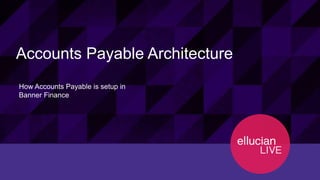 13© 2015 ELLUCIAN. CONFIDENTIAL & PROPRIETARY | Session ID 12274
Accounts Payable Architecture
How Accounts Payable is setup in
Banner Finance
 