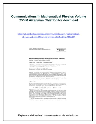 Communications In Mathematical Physics Volume 255 M Aizenman Chief ...