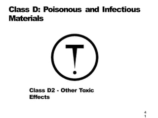 Class D: Poisonous and Infectious
Materials
4
1
Class D2 - Other Toxic
Effects
 