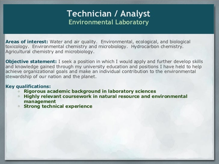 resume presentation -- technician    analyst